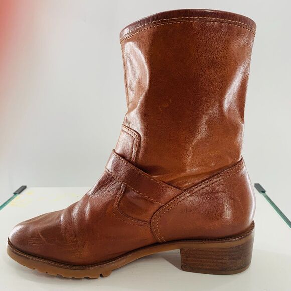 Michael KORS Leather Biker Round Toe Boot Brown 8 Distress Imperfect No Marking - Picture 14 of 16